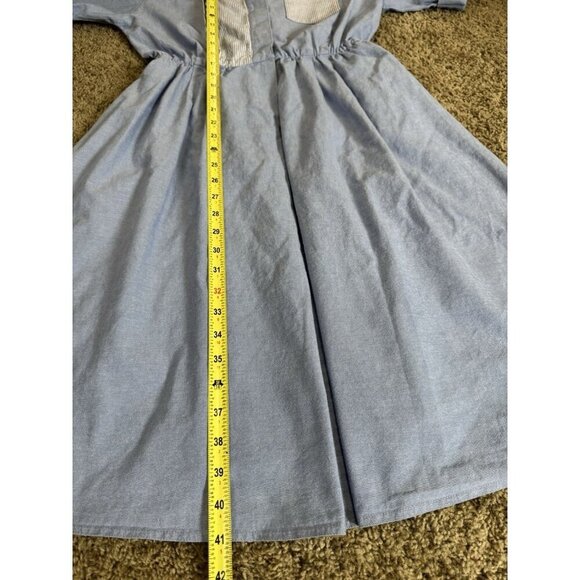 Vintage 70s 80s Fit & Flare Midi Dress Blue Stripe Elastic Waist Cotton USA 10 - Picture 9 of 9